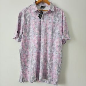 NWT Sunday Swagger Polo Shirt Mens XL Gray Pink Geometric Performance Golf